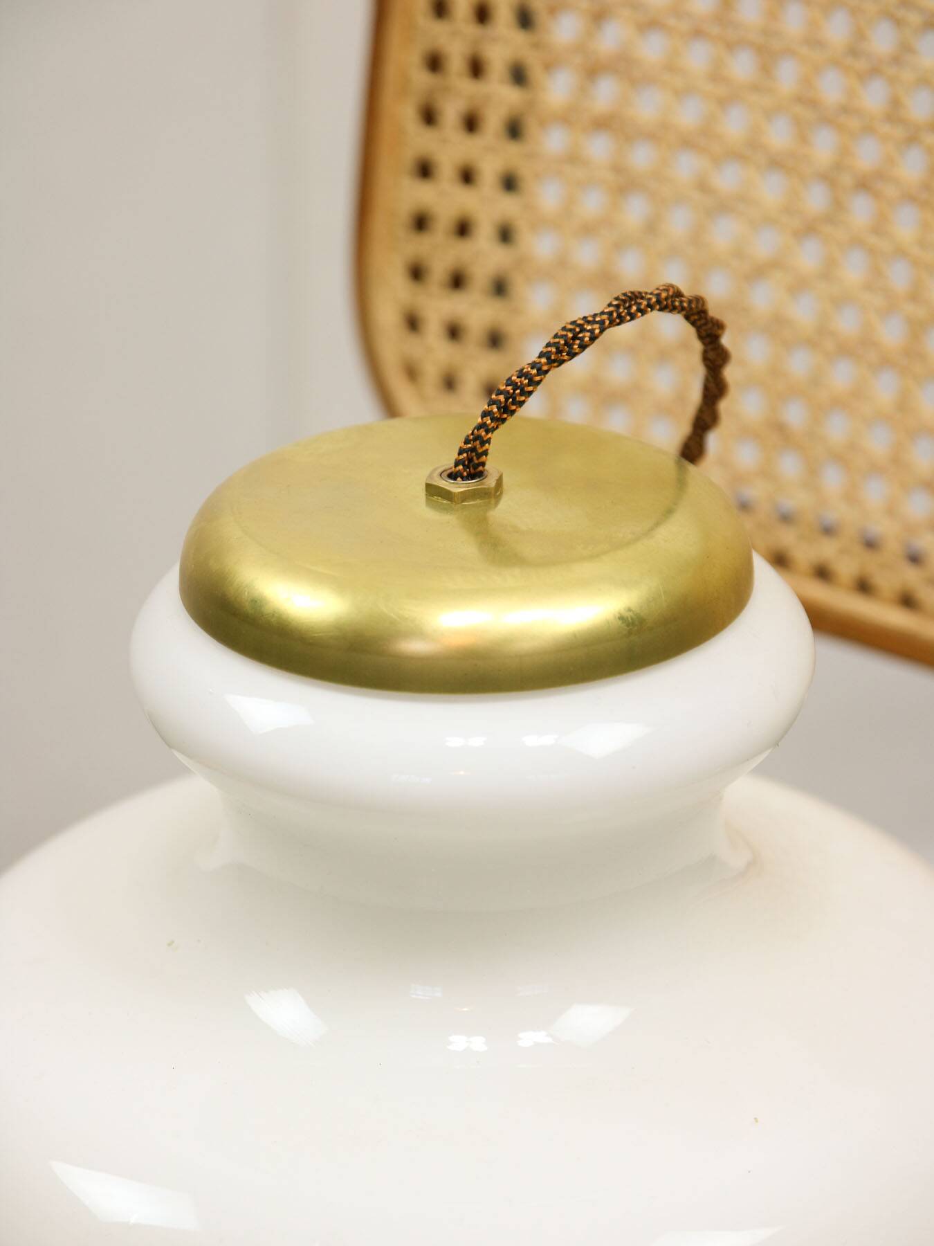 Mid-century italian brass and opaline pendant lamp, 1950s