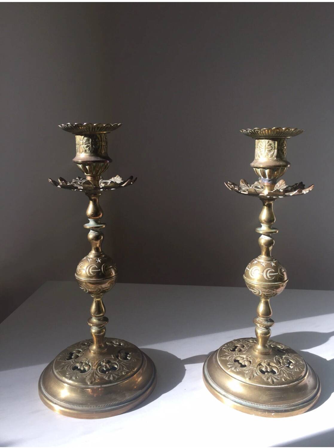 Pair of Vintage Gold-Plated Brass Metal Candlesticks