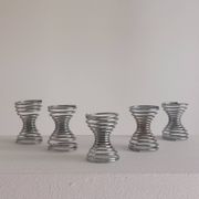 Set of 5 vintage postmodern egg cups with spiral decoration in Memphis style.