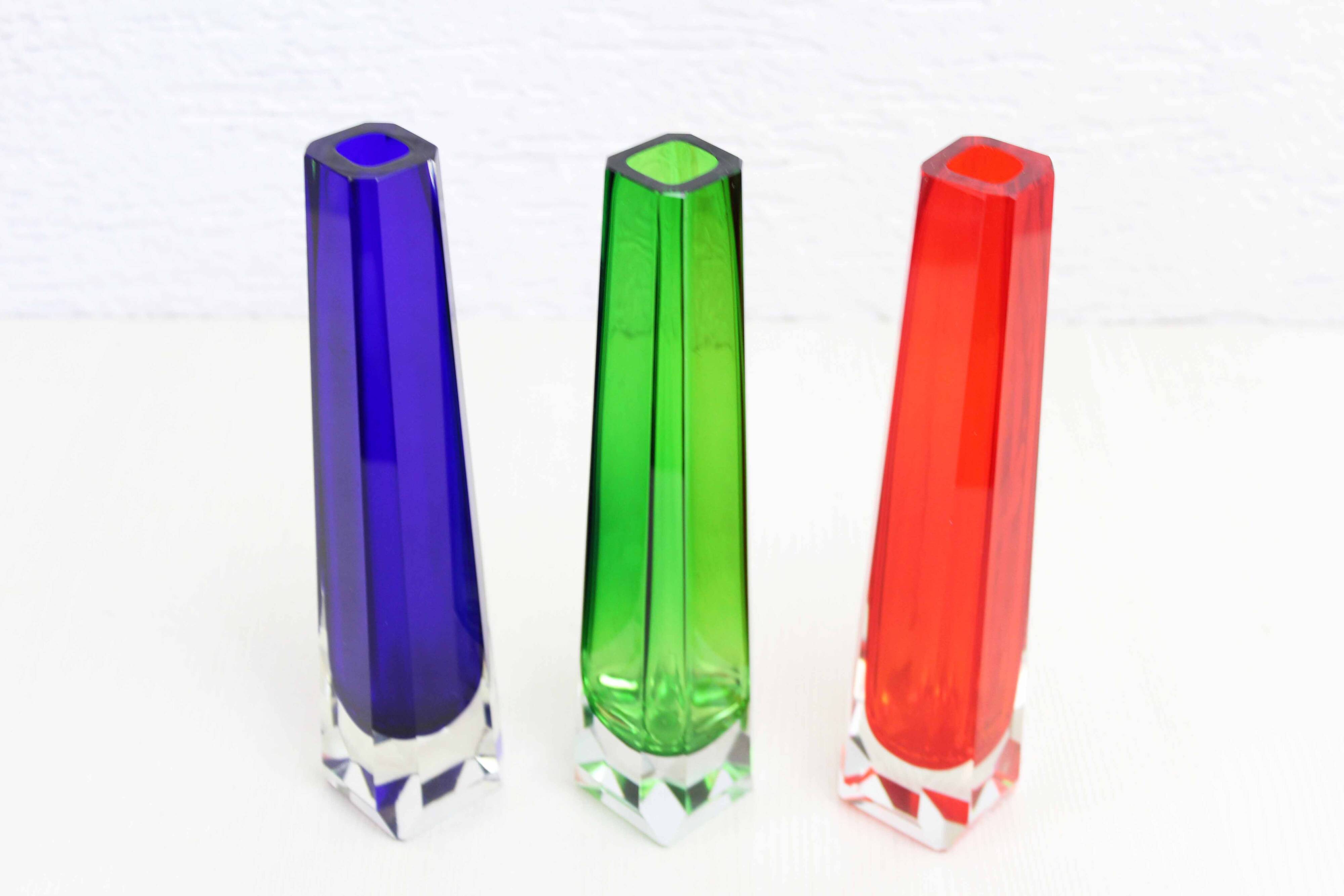 Set of 3 VEB glass vases