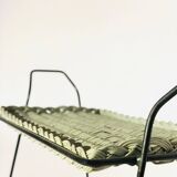 Vintage rolling table from 1960 - green rattan and black tubular metal