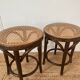 Paire de tabourets viennois bois courbe et cannage années 50