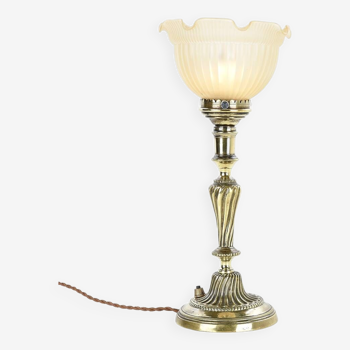 Brass and molded glass table lamp