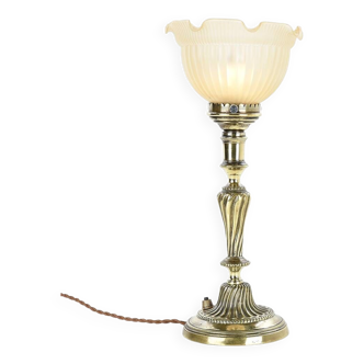 Brass and molded glass table lamp