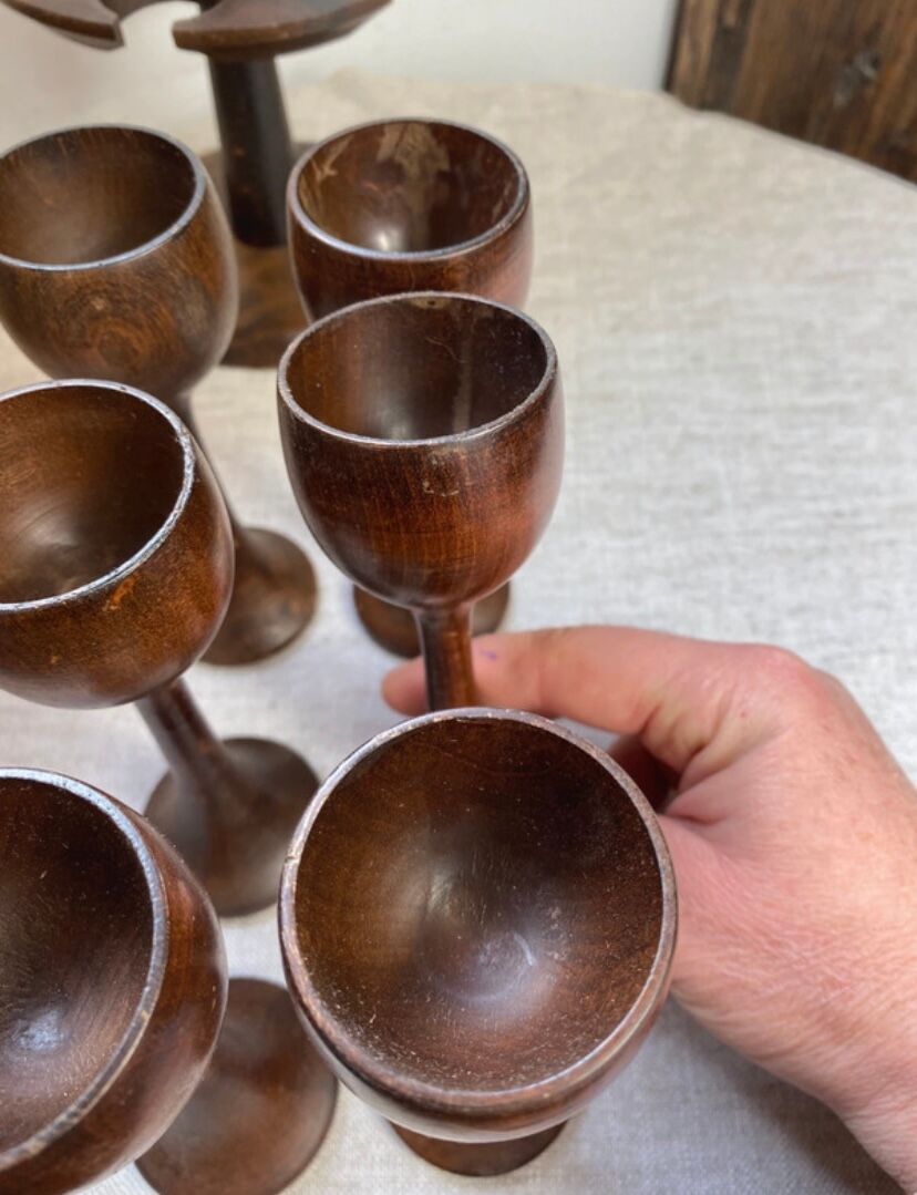 Wooden egg cups with stand