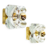 Pair of 1970s petite brass & glass wall lights by Sische - 3 pairs available