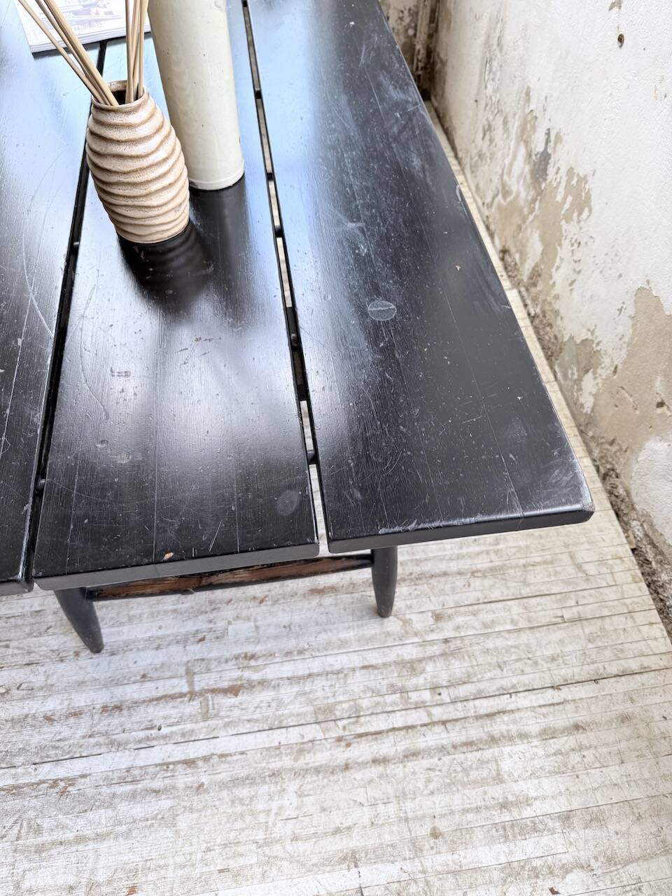 Tapiovaara dining table, black patina, 1950s.