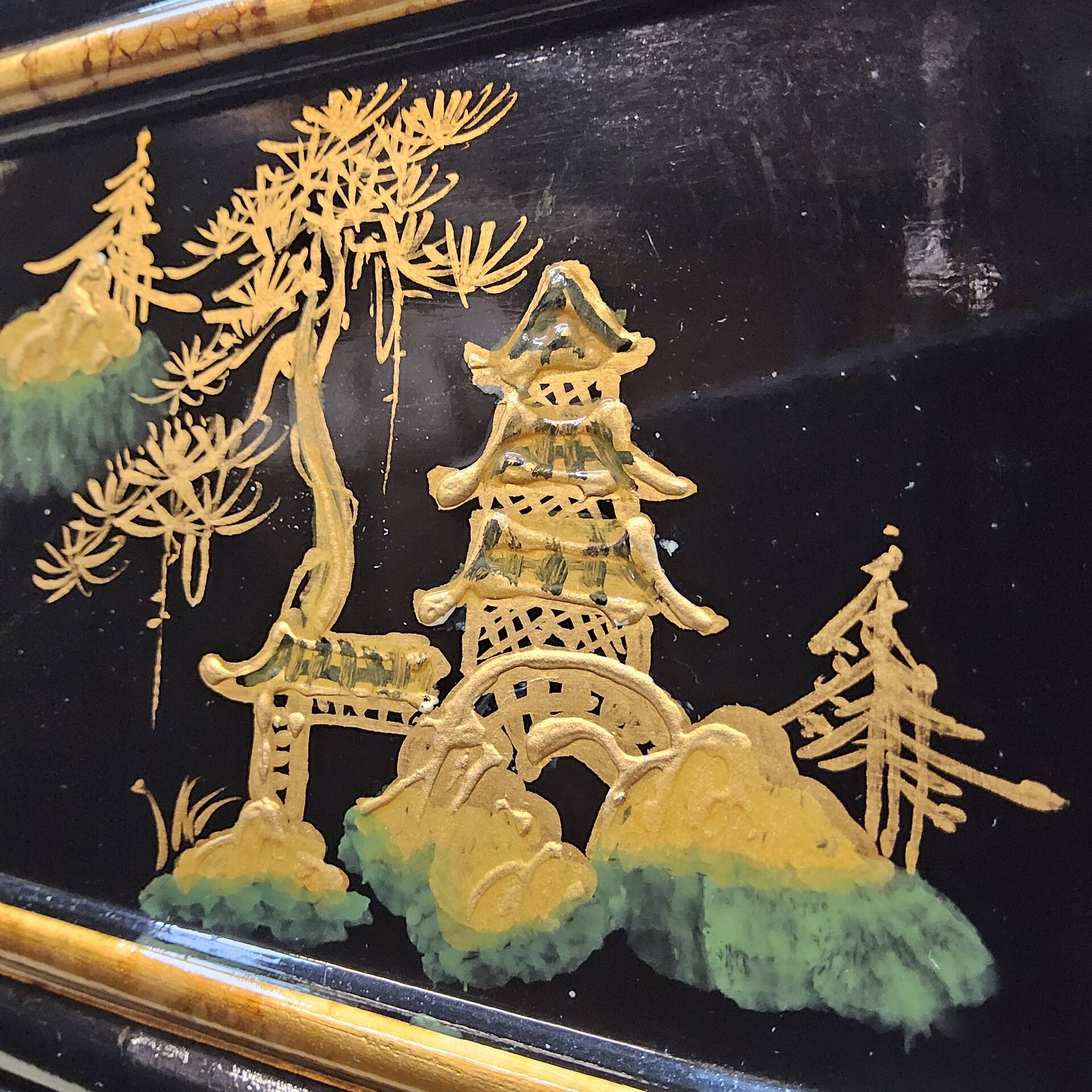 Vintage Chinese side table / cabinet / lacquered cabinet / bohemian