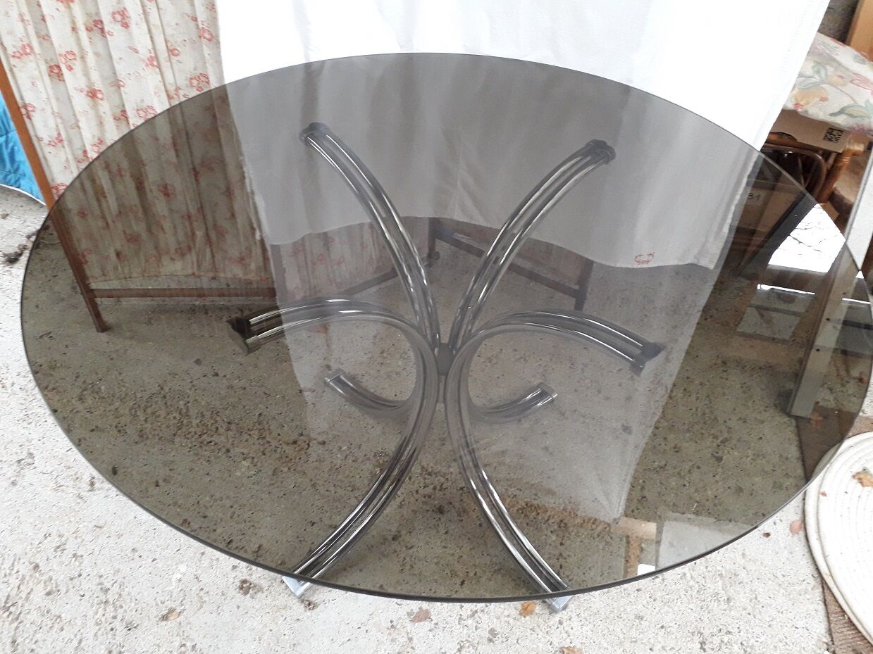 Table ronde verre et chrome design 70