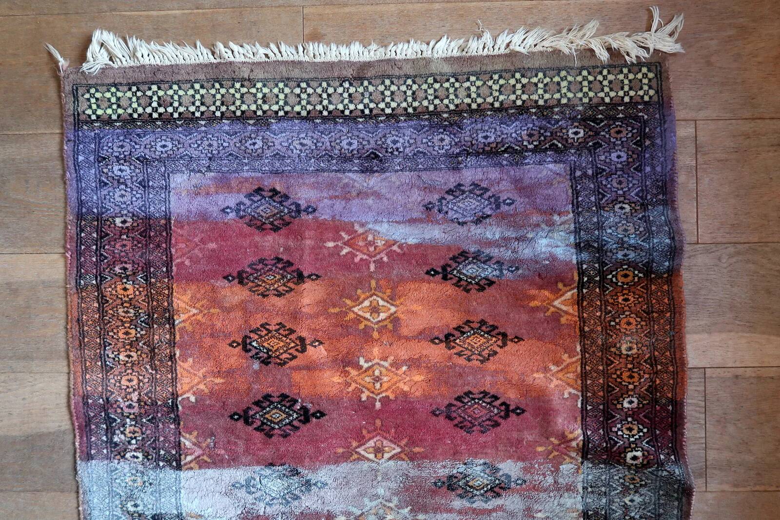 Contemporary artistry meets vintage Bukhara rug, 95cm x 154cm, 1950s