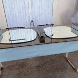 Large double mirrors 3 sconces brown smoked glass fontana arte style 1960 70