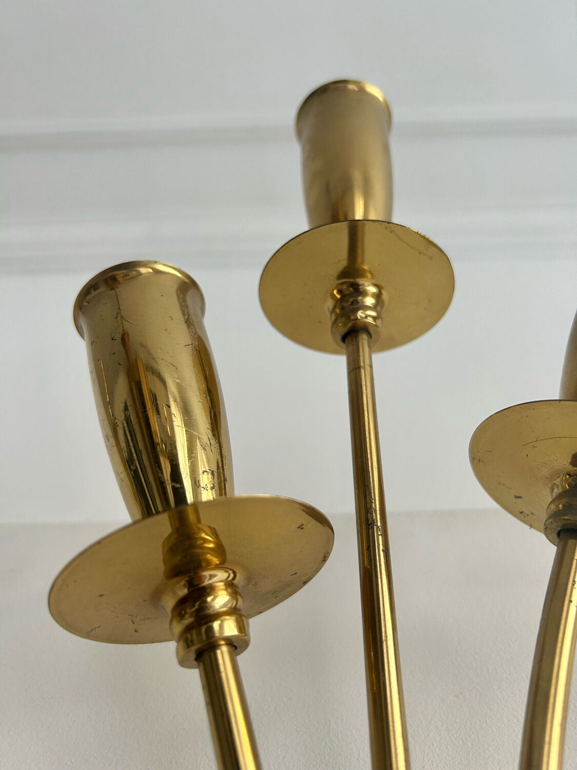 Pair of vintage wall lamps, solid brass, France 1950