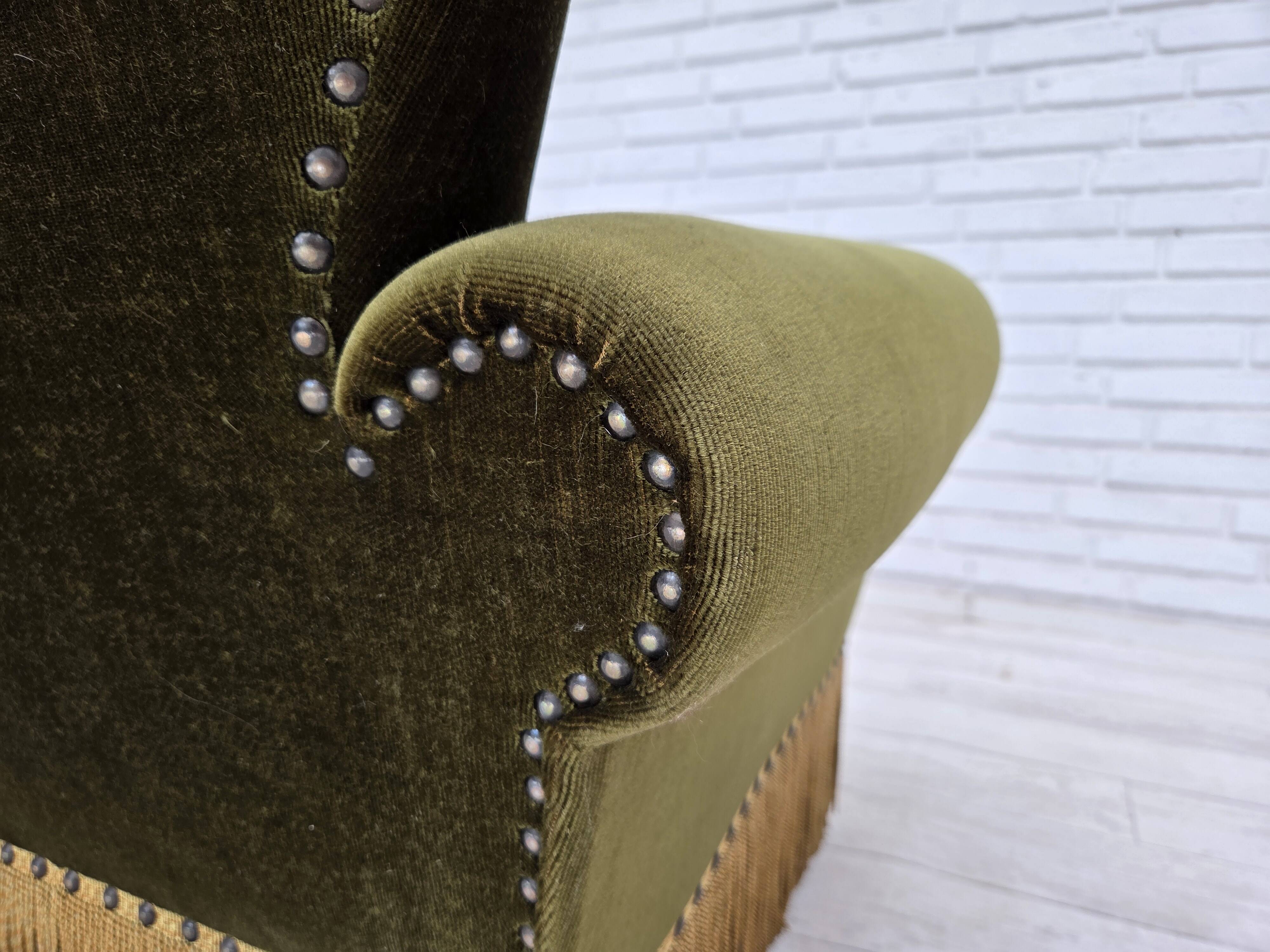 1970s, Danish lounge chair, low, furniture velour, ash wood legs.