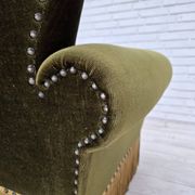1970s, Danish lounge chair, low, furniture velour, ash wood legs.