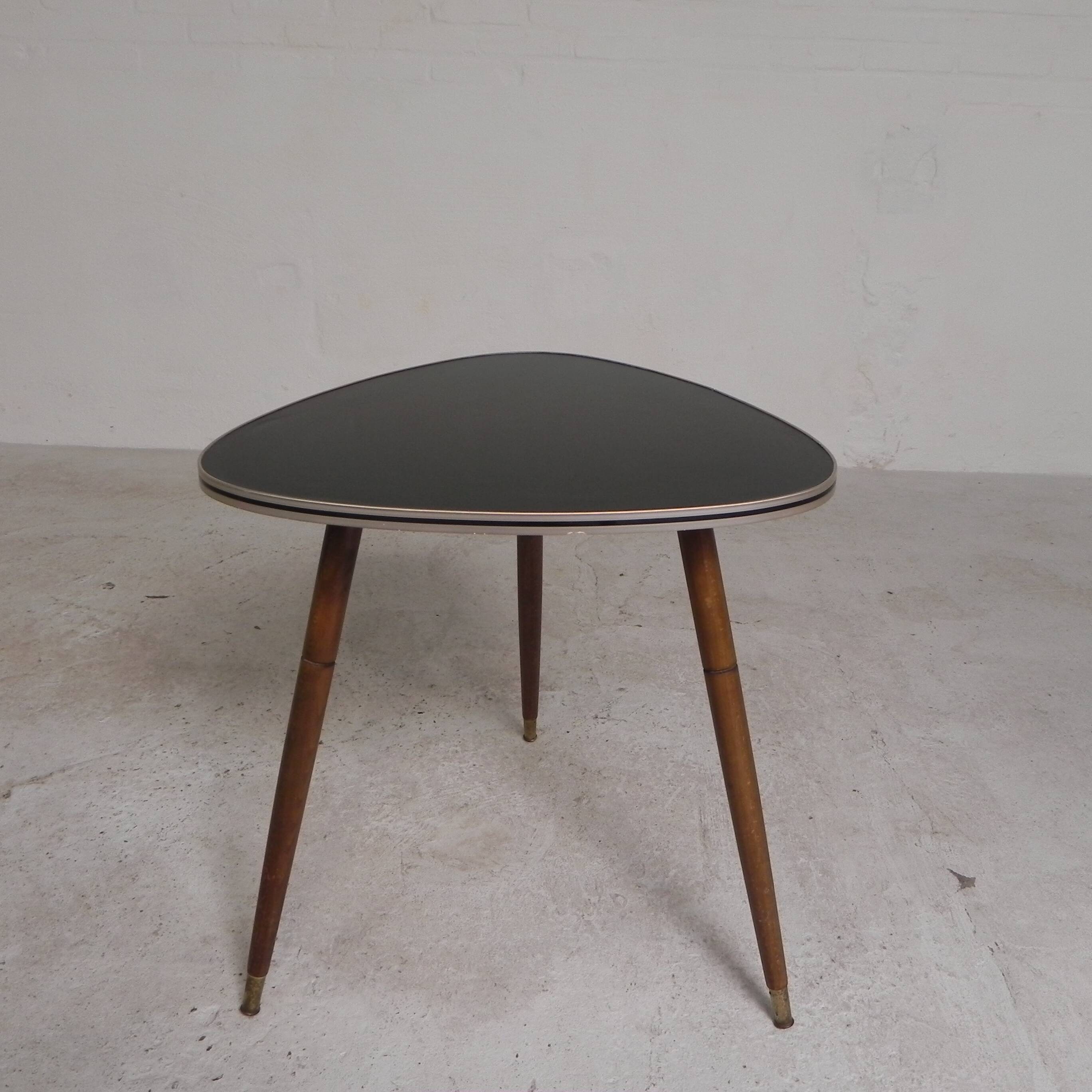 Triangular vintage side table, coffee table, tripod