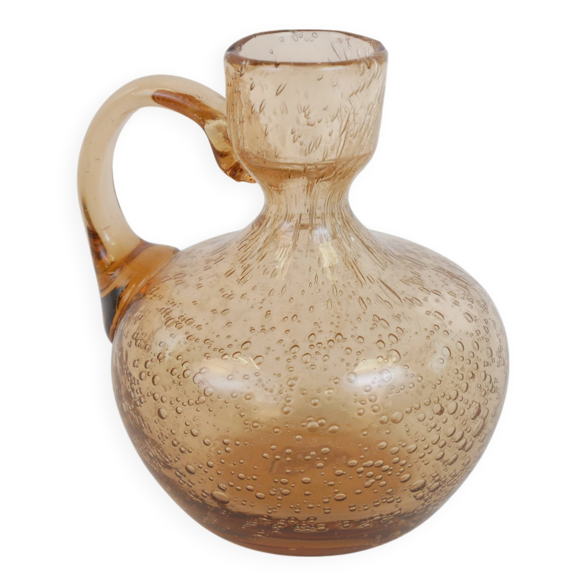 Petit porte bougie en verre bullé rose de Biot