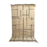 Moroccan Berber carpet Beni Ouarain Ecru with geometric black motifs 3, 04x1, 86m