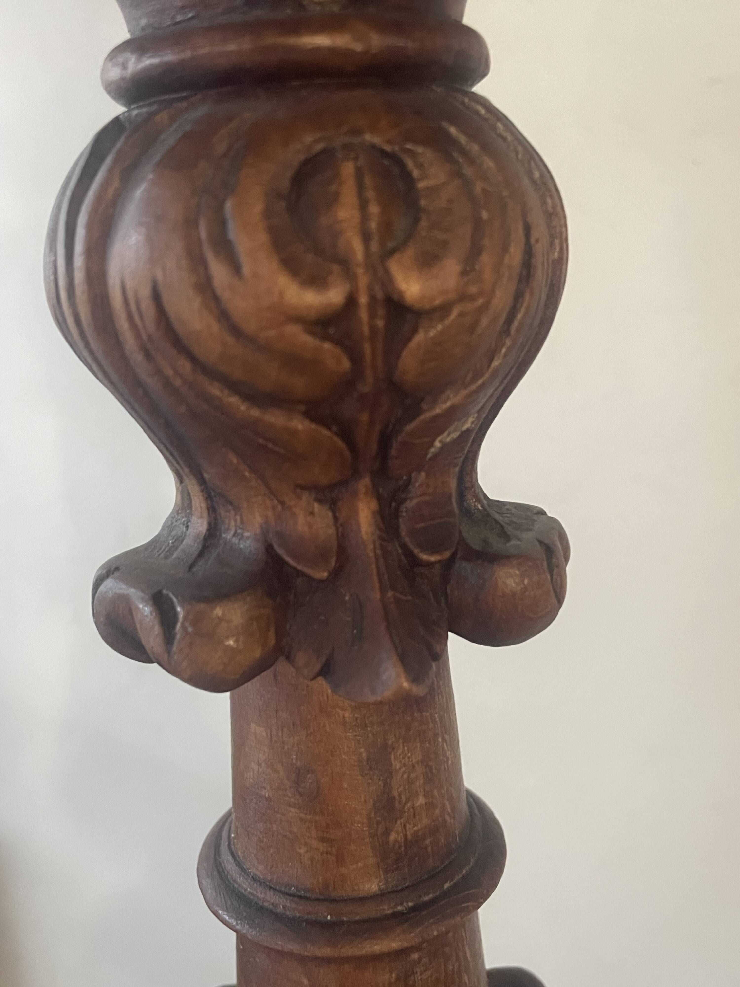 Antique carved wooden lamp 67cm