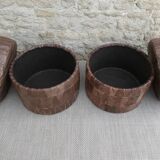 Paire de poufs coffre en patchwork de cuir