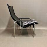 Pair of reclining relax armchairs black leather design 1960