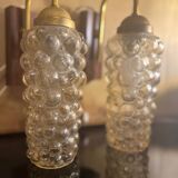 Set of 2 vintage wall lights, Danish teak, brass and bubble glass, Helena Tynell style, 1960s.