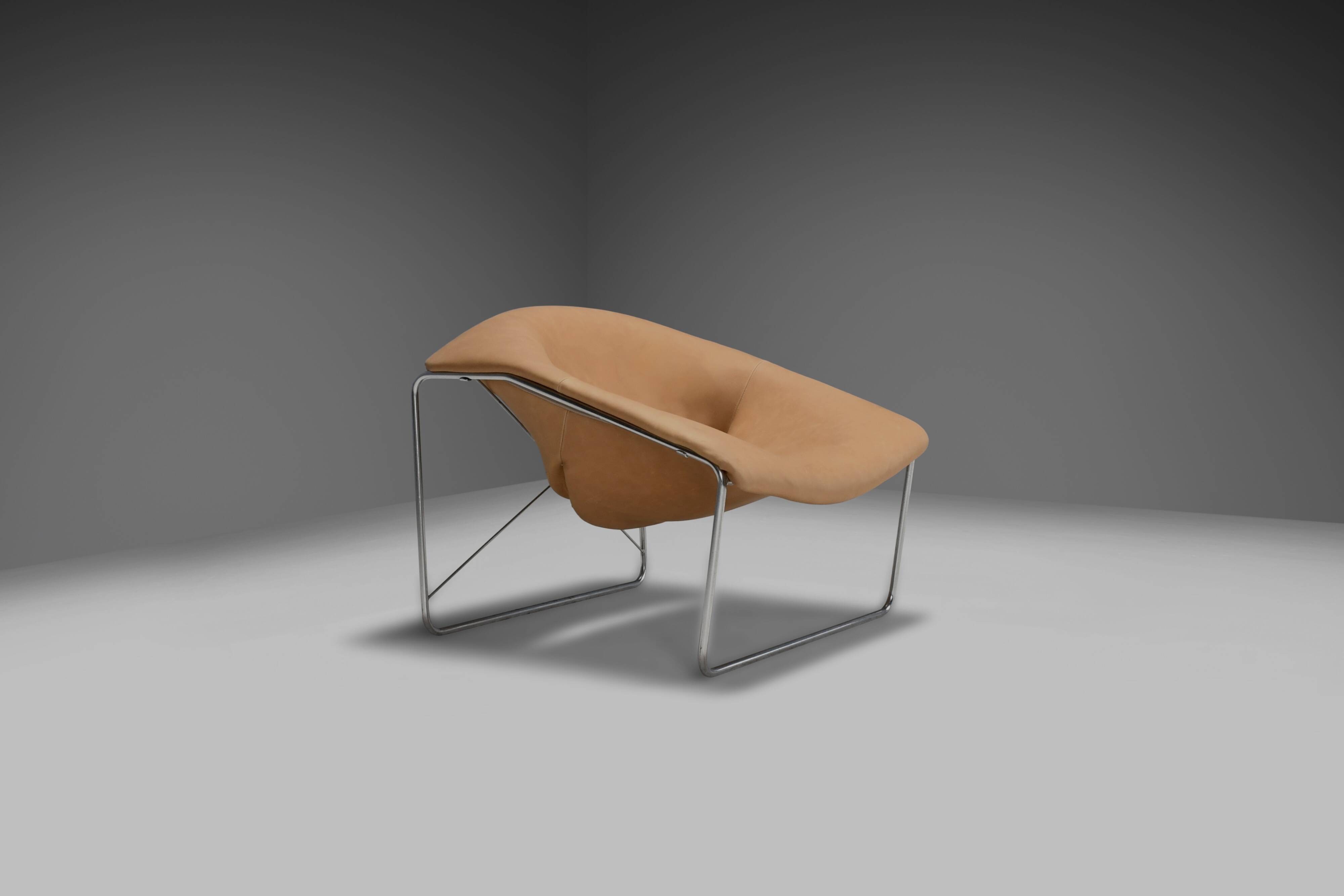 Leather and chrome Olivier Mourgue Cubique chair by Airborne, France 1968