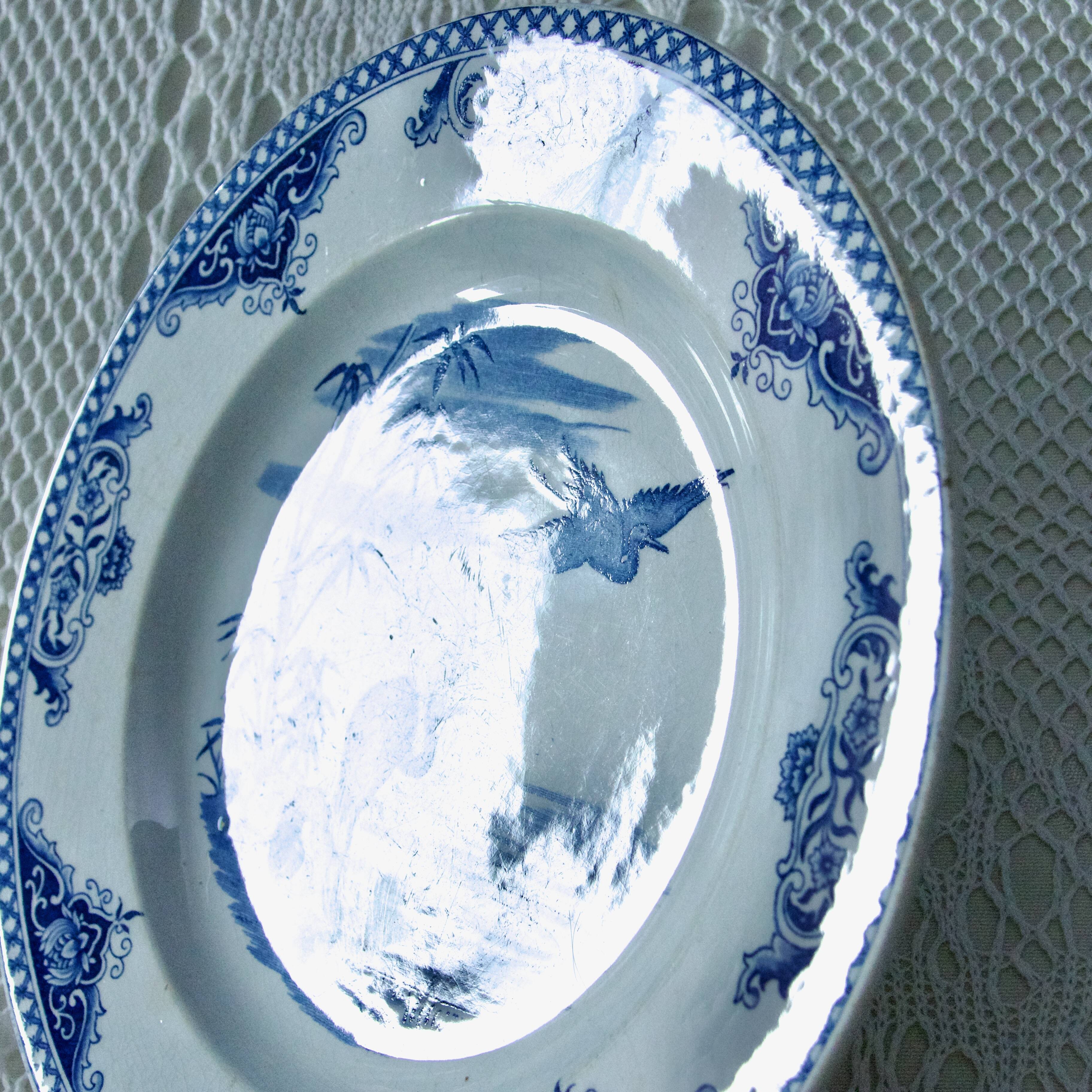 19th century plates Gien iron earth collection with Japanese birds