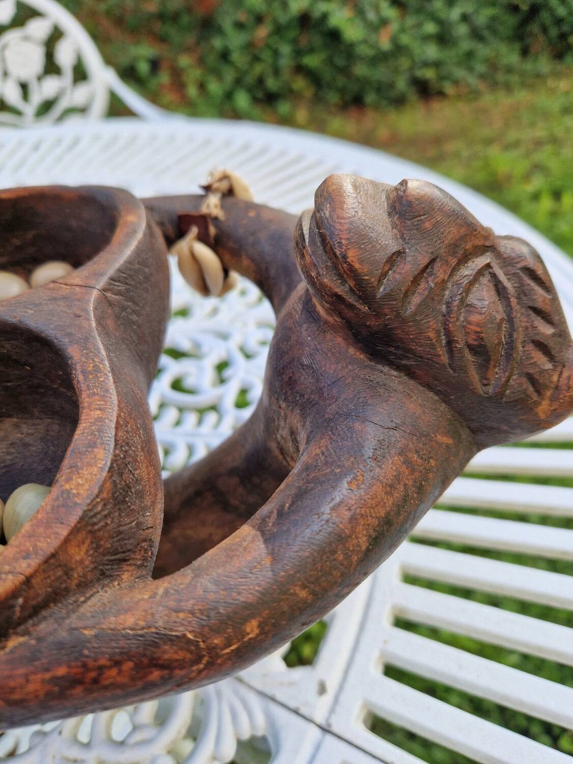 Large vintage Awale Oware game hand carved wood Nigeria 1980s