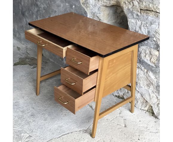 Modernist desk with drawers and formica top - vintage 1960