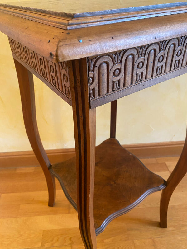Sellette ancienne en bois sculpté et marbre – fin XIXᵉ