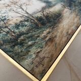 Watercolor painting by Eduard Heller (born in 1852) "Wooded Landscape in a Village"