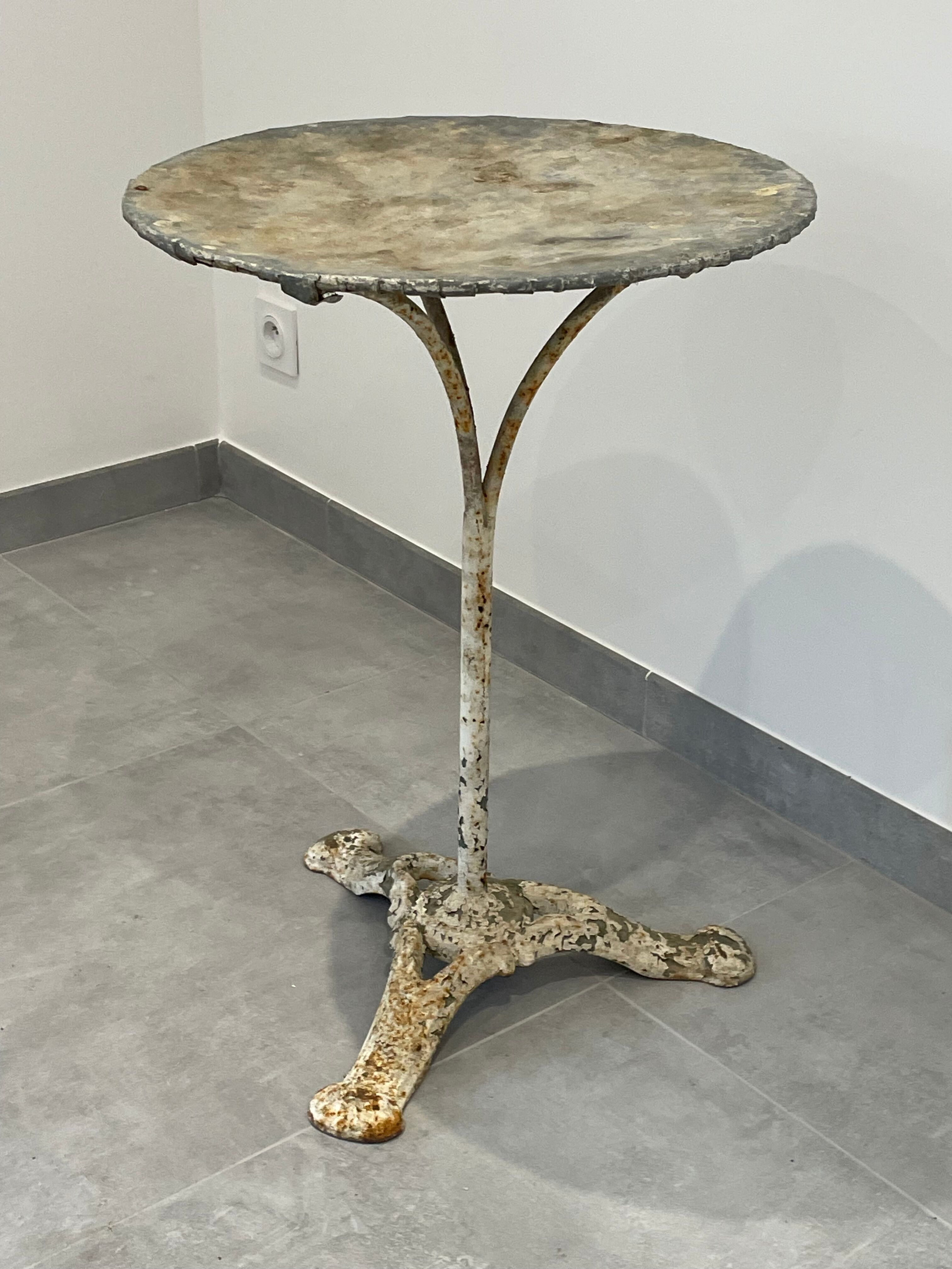 pedestal table, iron, cast iron and zinc guinguette table