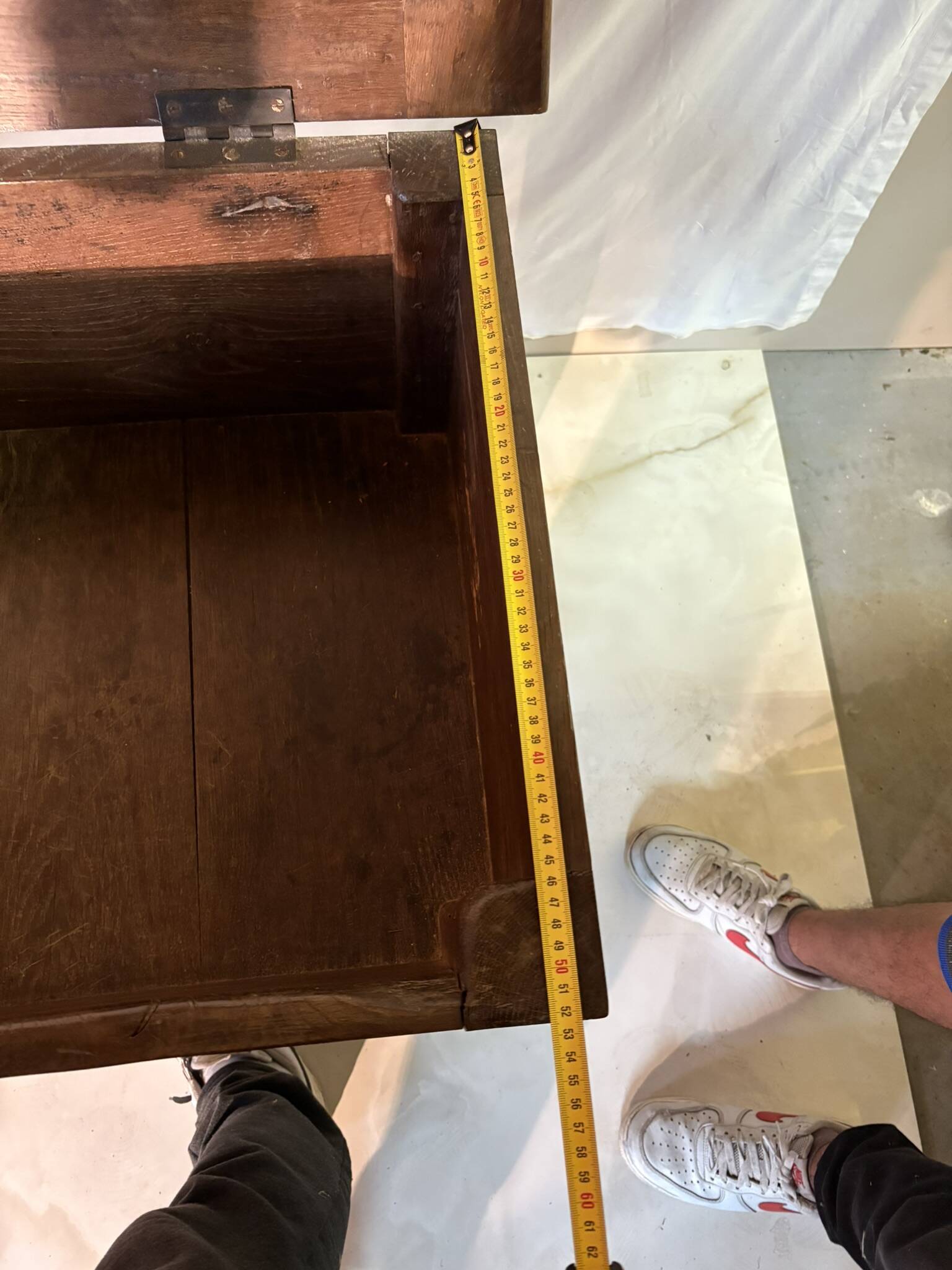 Large antique oak chest with turned legs