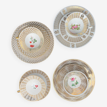 Porcelain tea/coffee set with pink and gilding patterns