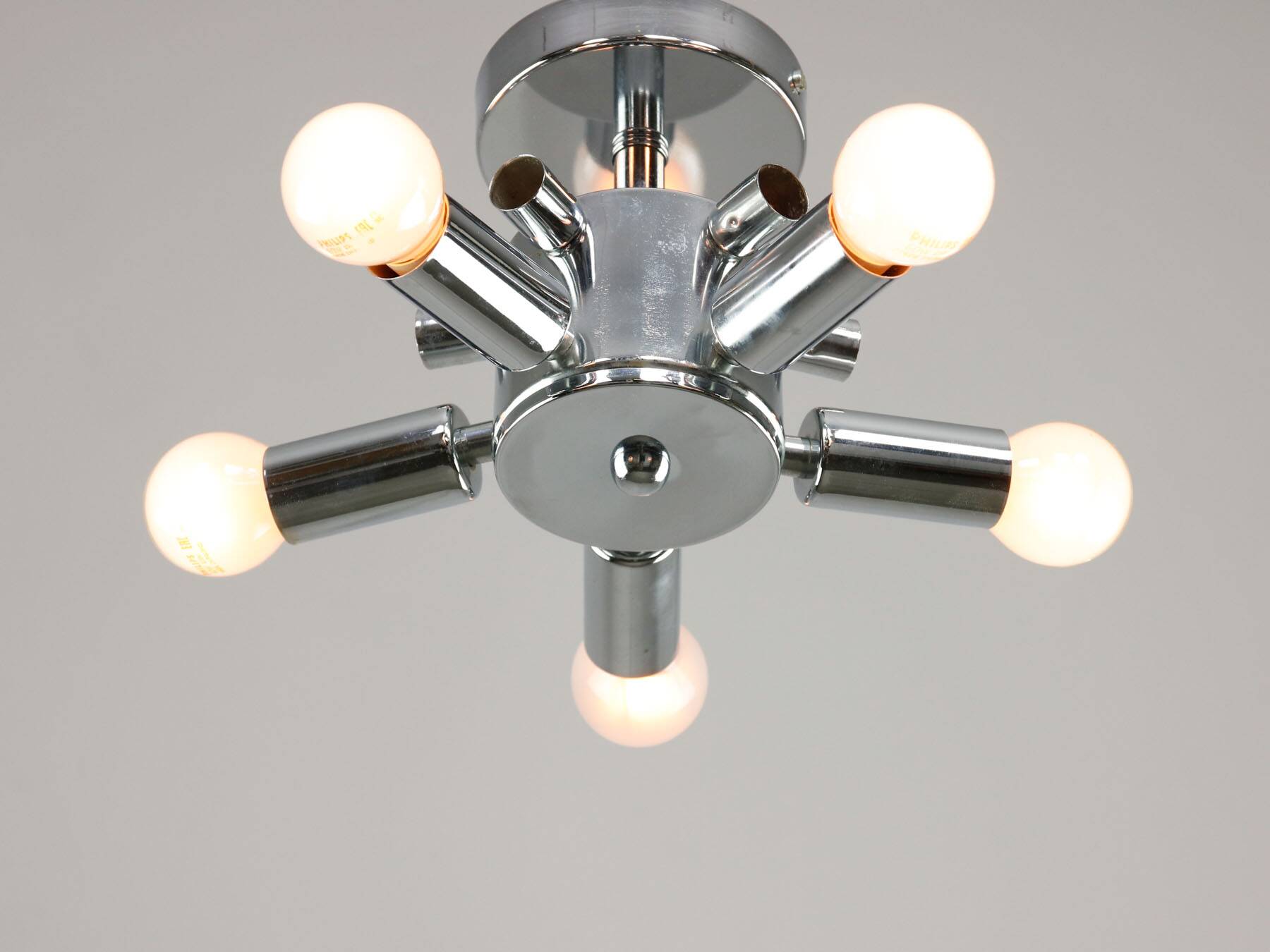 Lampe de plafond vintage en chrome et opaline italienne, années 80