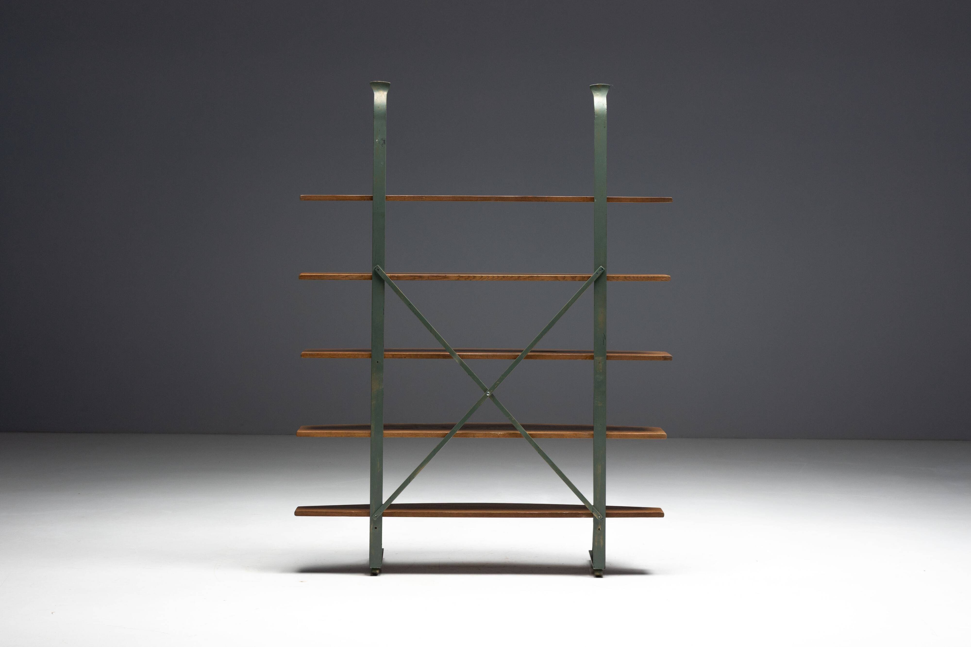 Bakery Display Rack with Iron Frame and Oak Shelves, France, 1920s