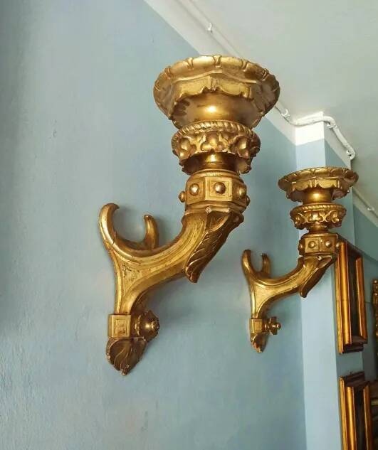 Pair of Gilded Wooden Wall Sconces, Mid-19th Century