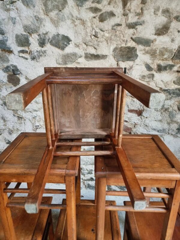Lot de 6 tabourets d'atelier français vintage, assise en hêtre, tabourets industriels, France vers 1930