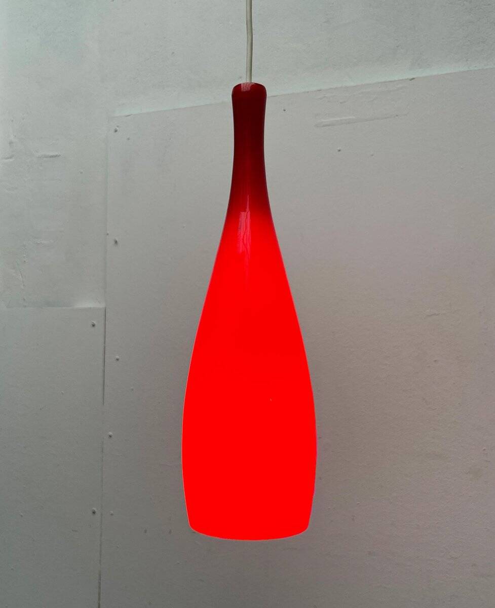Glass pendant lamp of the mid-century Danish model by Jacob E. Bang for Fog & Mørup and Holmegaard, 1960s.