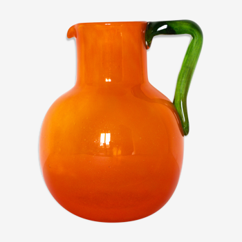 Pichet en verre bullé orange et vert