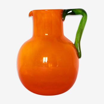 Pitcher in orange and green bubbled glass