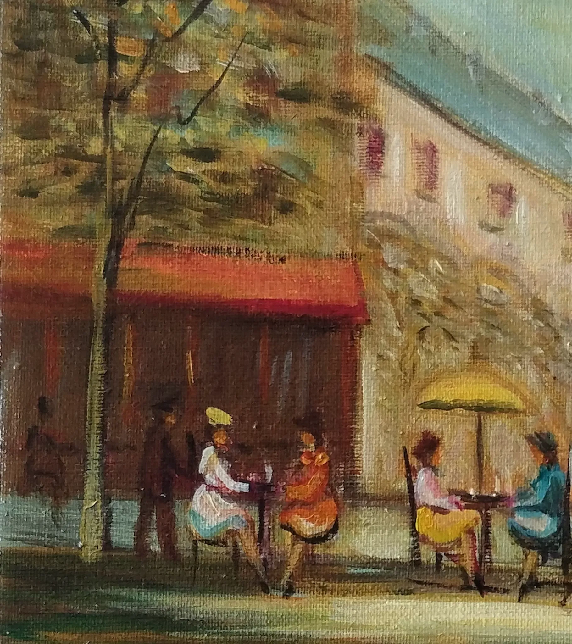 Michel Pabois - Parisian Terrace - Oil on canvas.