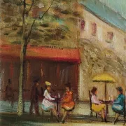 Michel Pabois - Parisian Terrace - Oil on canvas.