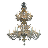 Lustre vénitien en verre de Murano doré, 24 feux de lumière, trois niveaux, vers 1940