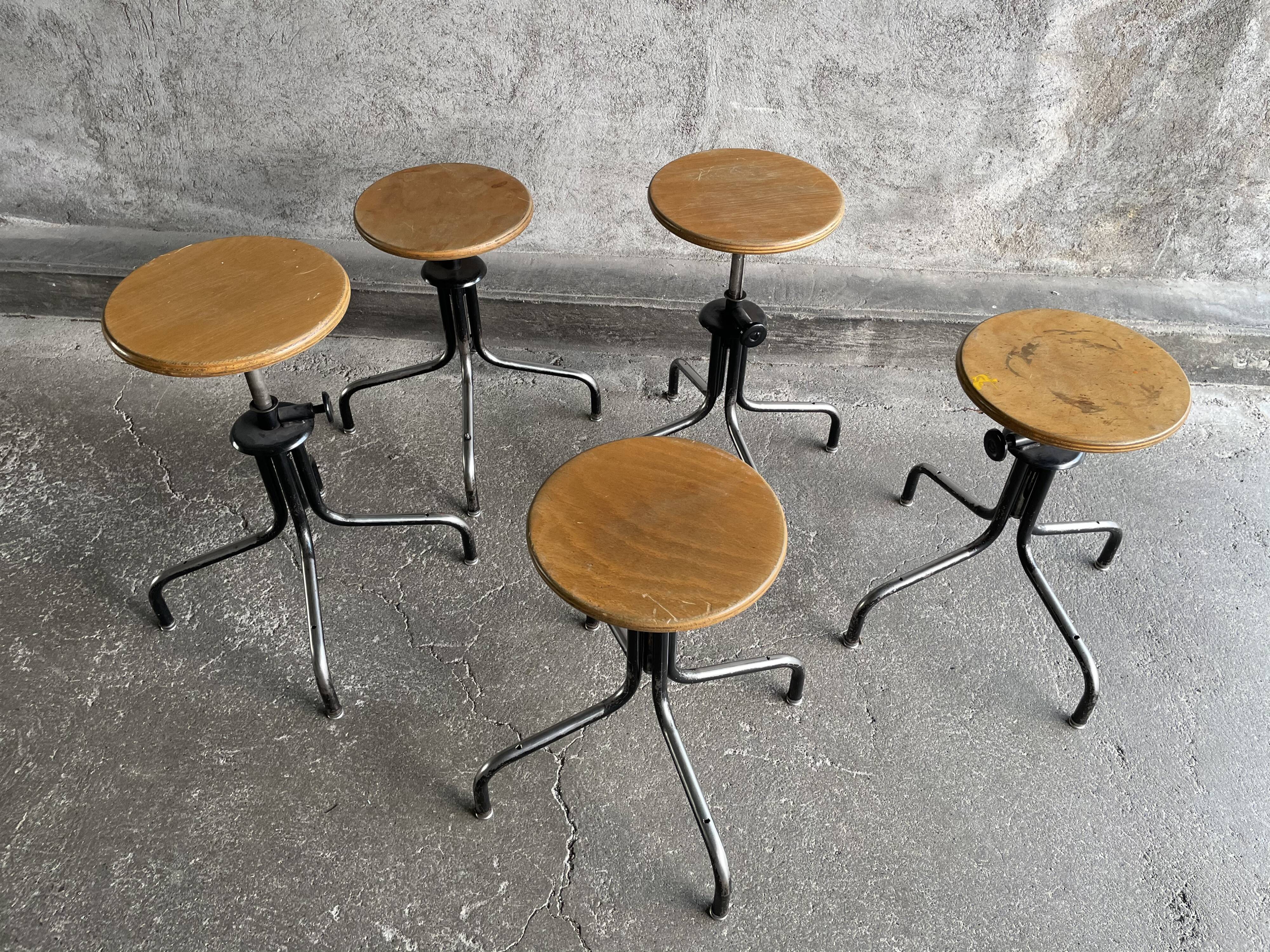 Set of 5 flambo adjustable industrial stools