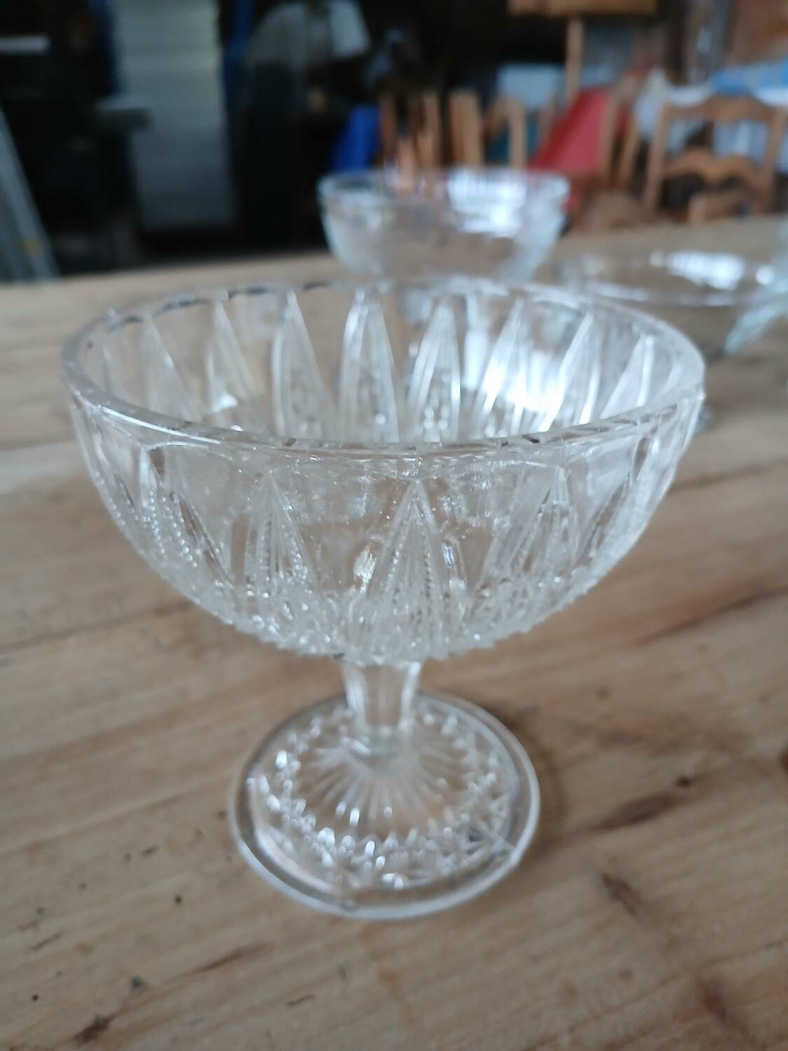 5 antique clear glass cups