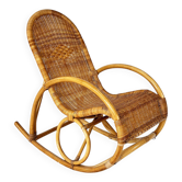 Rocking chair en bambou et rotin, 1970s