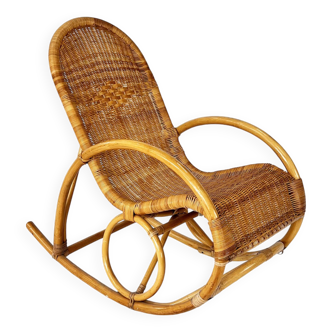 Bamboo and rattan rocking chair, 1970s