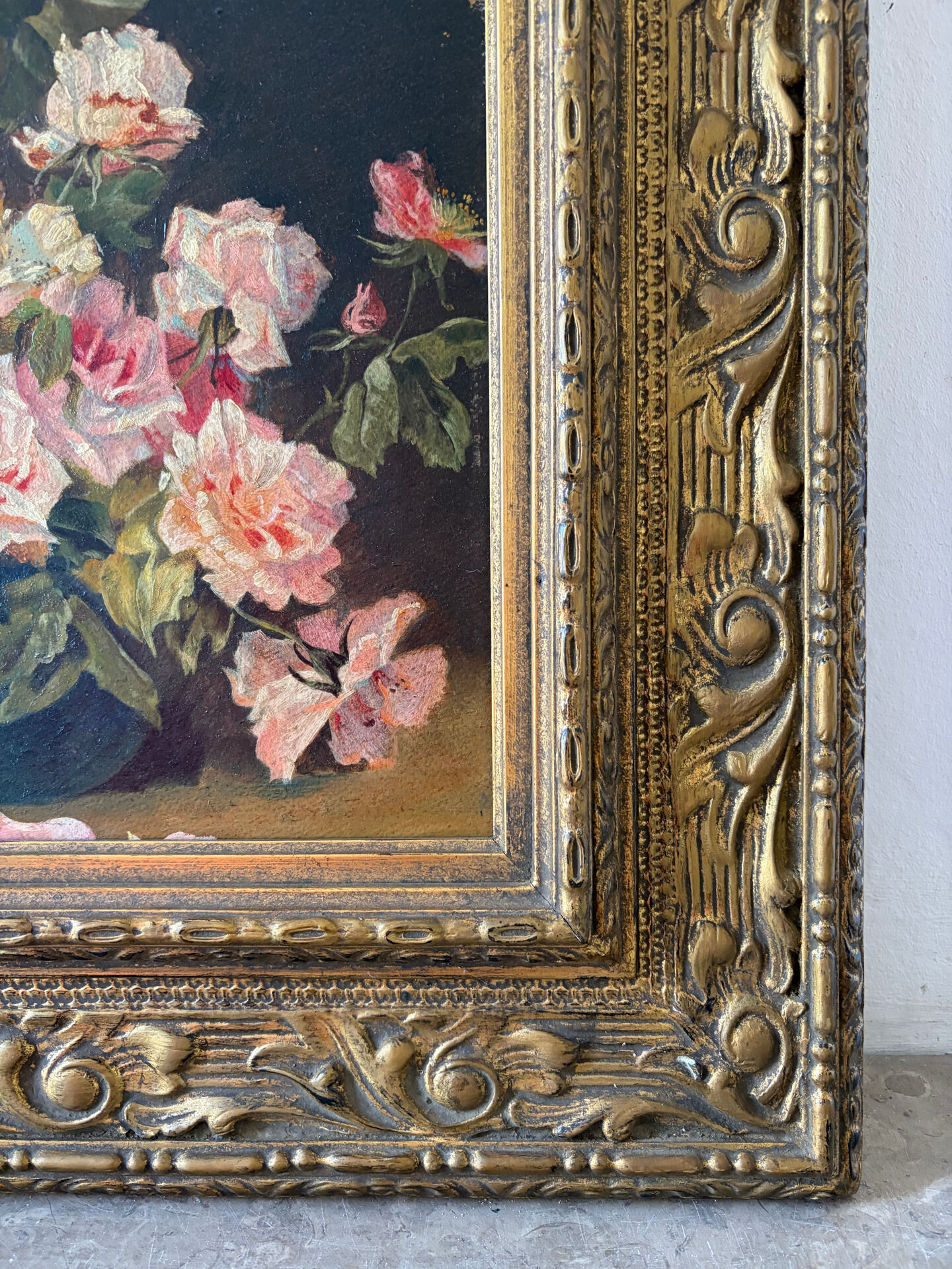 Bouquet of roses, oil on framed panel