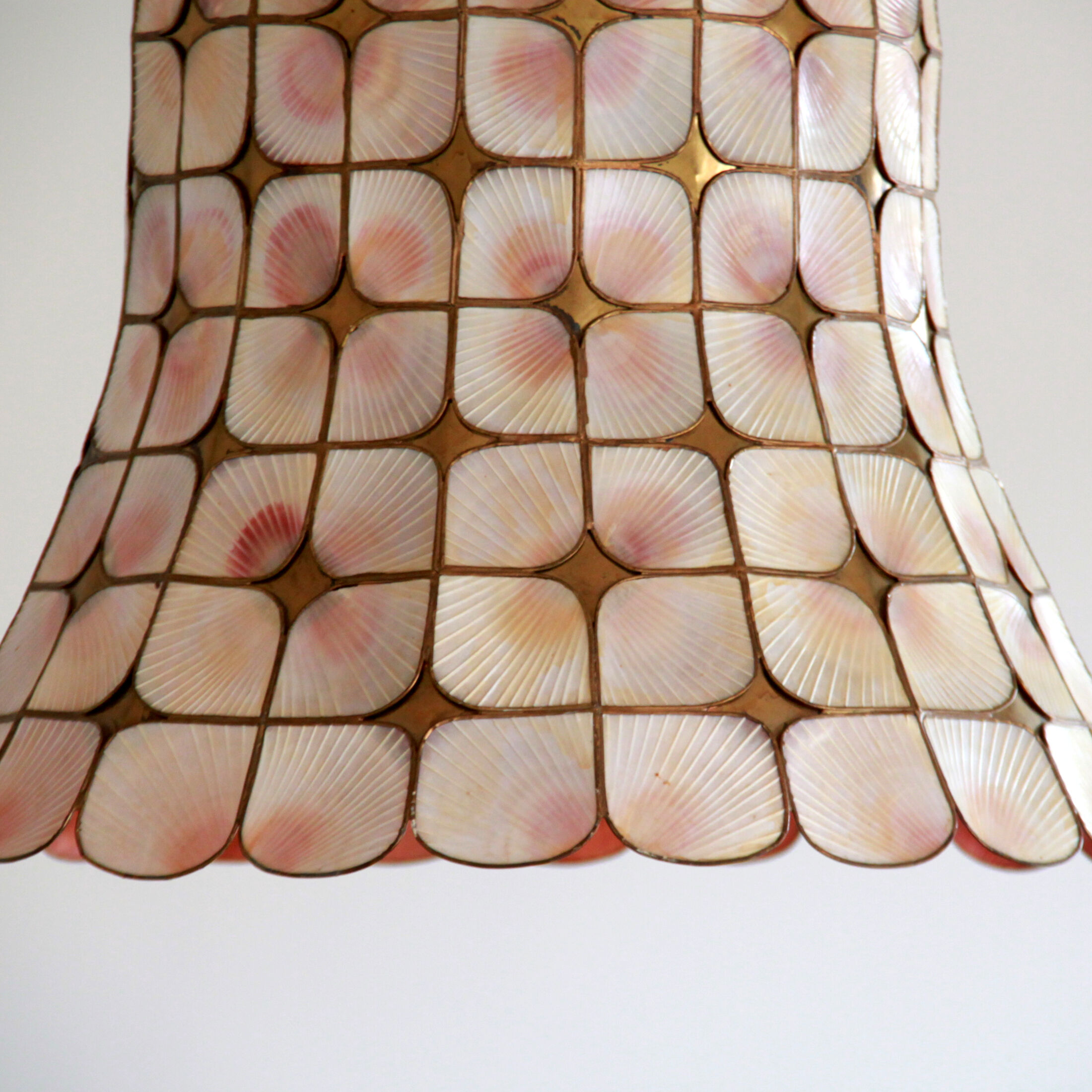 Hanging lamp, shell, brass and gilding day offal, 1960